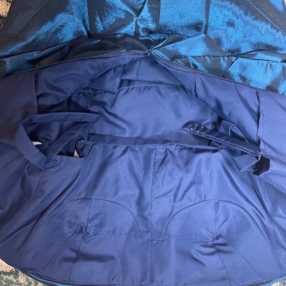 Alyce Designs Iridescent Metallic Blue Strapless Side Gathered Slimming Dress 18 - Picture 4 of 4